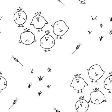Cute chicken Seamless Pattern, Cartoon Doodle chickens Background vector Il.. イラスト素材