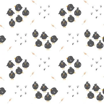 Cute chicken Seamless Pattern, Cartoon Doodle chickens Background vector Il.. Illustrazione stock