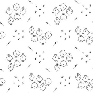 Cute chicken Seamless Pattern, Cartoon Doodle chickens Background vector Il.. Illustrazione stock
