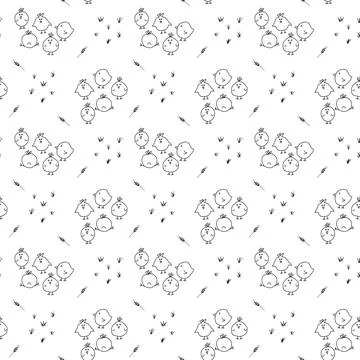 Cute chicken Seamless Pattern, Cartoon Doodle chickens Background vector Il.. イラスト素材