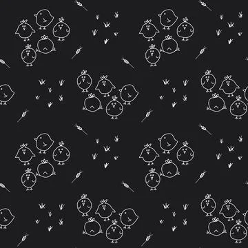 Cute chicken Seamless Pattern, Cartoon Doodle chickens Background vector Il.. Illustrazione stock