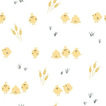 Cute chicken Seamless Pattern, Cartoon Doodle chickens Background vector Il.. Illustrazione stock