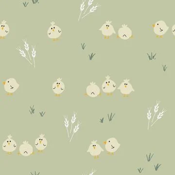 Cute chicken Seamless Pattern, Cartoon Doodle chickens Background vector Il.. Stock Illustration