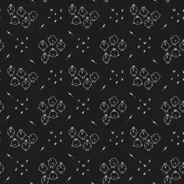Cute chicken Seamless Pattern, Cartoon Doodle chickens Background vector Il.. Illustrazione stock