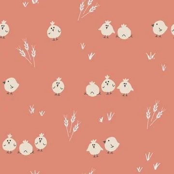 Cute chicken Seamless Pattern, Cartoon Doodle chickens Background vector Il.. Stock Illustration