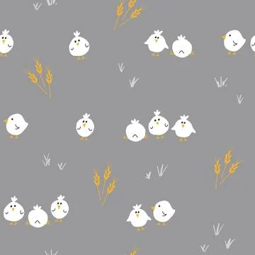 Cute chicken Seamless Pattern, Cartoon Doodle chickens Background vector Il.. Stock Illustration