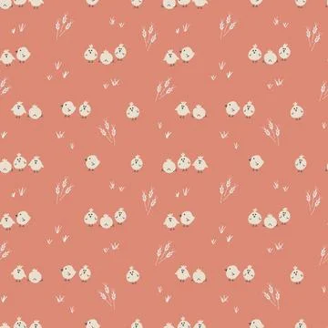 Cute chicken Seamless Pattern, Cartoon Doodle chickens Background vector Il.. イラスト素材