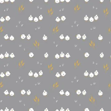 Cute chicken Seamless Pattern, Cartoon Doodle chickens Background vector Il.. Illustrazione stock
