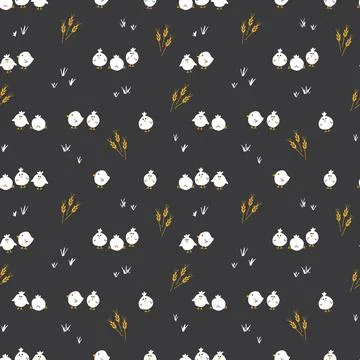 Cute chicken Seamless Pattern, Cartoon Doodle chickens Background vector Il.. Stock Illustration