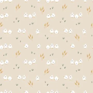 Cute chicken Seamless Pattern, Cartoon Doodle chickens Background vector Il.. Illustrazione stock