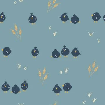 Cute chicken Seamless Pattern, Cartoon Doodle chickens Background vector Il.. Illustrazione stock