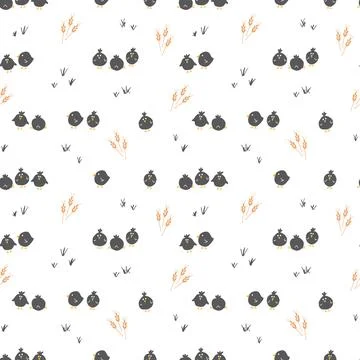 Cute chicken Seamless Pattern, Cartoon Doodle chickens Background vector Il.. Illustrazione stock