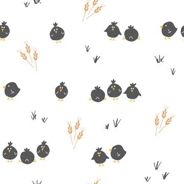 Cute chicken Seamless Pattern, Cartoon Doodle chickens Background vector Il.. イラスト素材