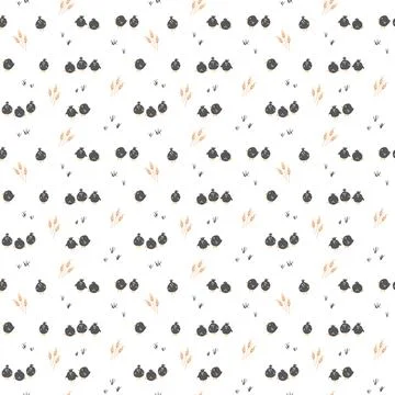 Cute chicken Seamless Pattern, Cartoon Doodle chickens Background vector Il.. イラスト素材