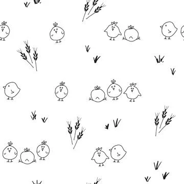 Cute chicken Seamless Pattern, Cartoon Doodle chickens Background vector Il.. Stock Illustration
