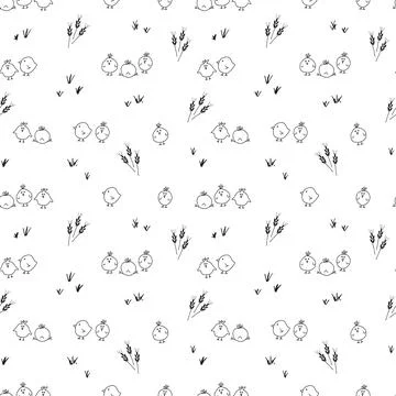 Cute chicken Seamless Pattern, Cartoon Doodle chickens Background vector Il.. Illustrazione stock