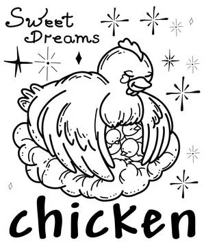 Cute chicken sleeps on a cloud hand drawn on the theme of sleep doodle Stock Illustration
