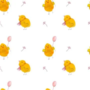 Cute chickens with a flower on a white background. Stock Illustration