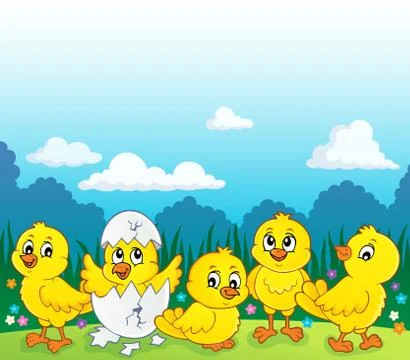 Cute chickens topic image Stock Illustration