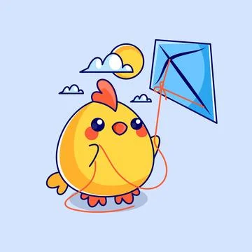 Cute chicks are playing kites Stock Illustration