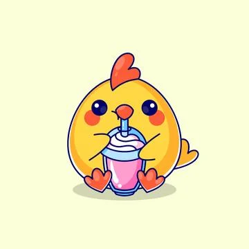 Cute chicks drinking strawberry sundae cartoon Stock Illustration