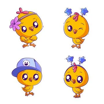 Cute chicks, hand drawn style set Stock Illustration