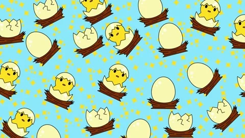 Cute Chicks Hatching from Eggs - A Seamless Animated Pattern. Stock Footage 320151441