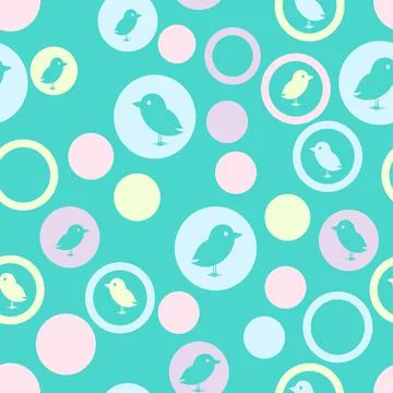 Cute Chicks In Polka Dots Repeat Vector Pattern In Pastel Multicolor On Green Stock Illustration