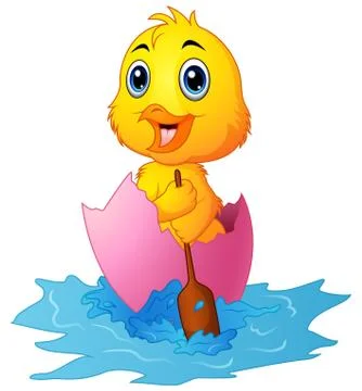 Cute chicks rowing a cracked egg Stock Illustration