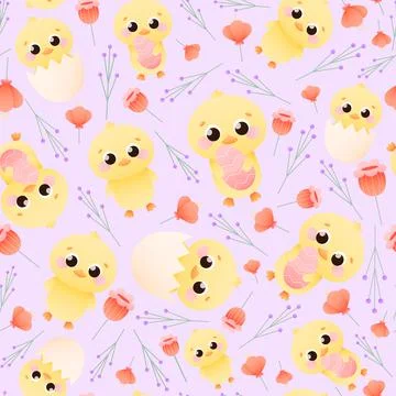 Cute chik pattern foe Easter holiday, childish style seamless ornamet for Stock Illustration