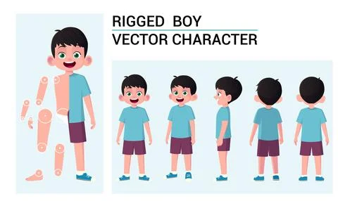 Cute Child Character Creation Set with Movable Body Parts For Animation Premium Stock Illustration