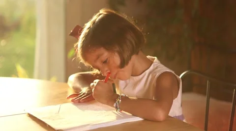 Cute child drawing on paper Stock Footage 42230241