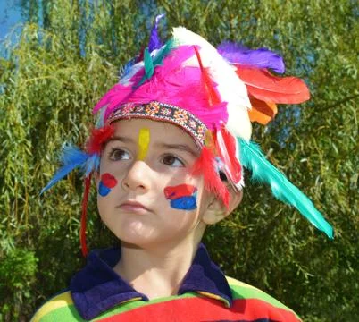 Cute child dressed as Injun Stock Photos