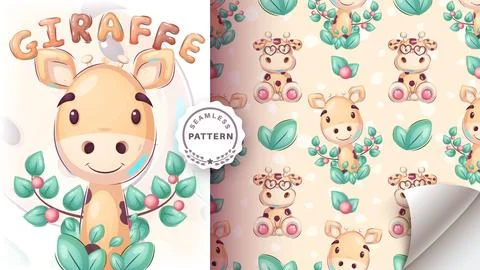 Cute childish giraffe - seamless pattern Stock Illustration