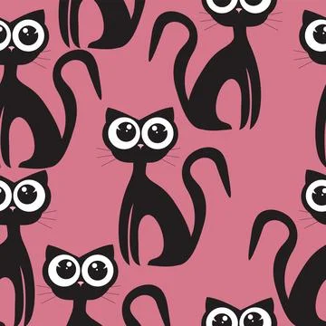 Cute childish kitty pattern with huge eyes on pink background Illustrazione stock