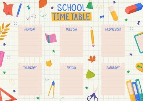 Cute childish school timetable, weekly classes schedule for kids with school Illustration