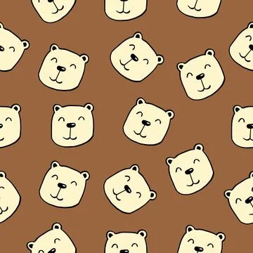 Cute childish seamless pattern with funny hand drawn cartoon characters of bear Stock Illustration