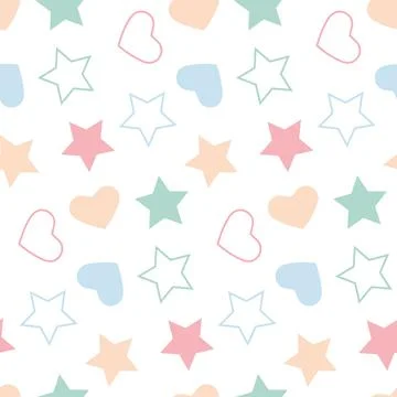 Cute childish seamless pattern pastel color star heart on white background, v Stock Illustration