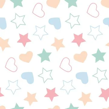 Cute childish seamless pattern pastel color star heart on white background, i Stock Illustration