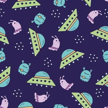Cute childish seamless pattern of space Stock Illustration