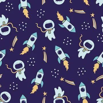 Cute childish seamless pattern of space Stock Illustration