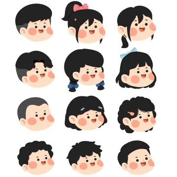 Cute children character avatar set featuring smiling student faces Ilustração Stock