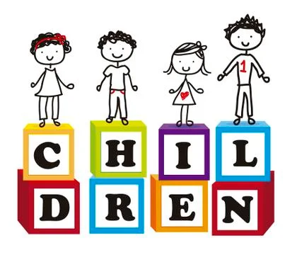 Cute children over cute blocks over white background. vector イラスト素材