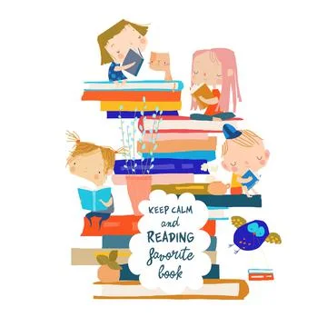 Cute children sitting on stack of book 스톡 일러스트