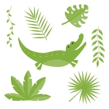 Cute childrens animals set isolated on a white background. Stock Illustration