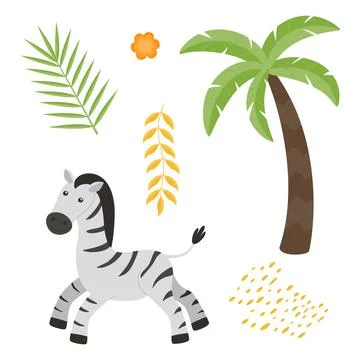 Cute childrens animals set isolated on a white background. Stock Illustration