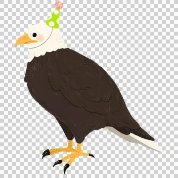 Cute children's book style Eagle with a party hat Stock Illustration