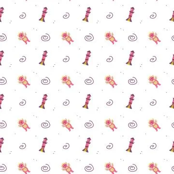 Cute childrens dragons pattern with fairy funny character. Stock Illustration
