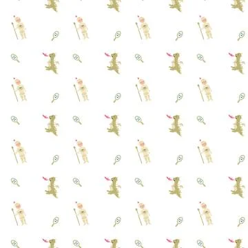 Cute childrens dragons pattern with fairy funny character. Stock Illustration