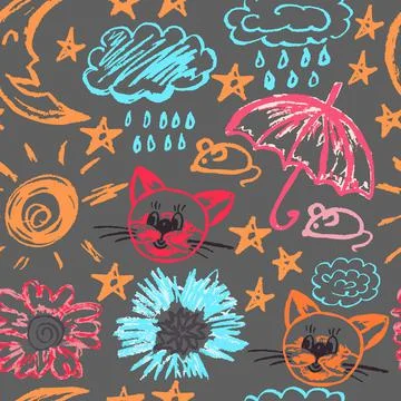 Cute children's Seamless drawing. Colored wax crayons Stock Illustration